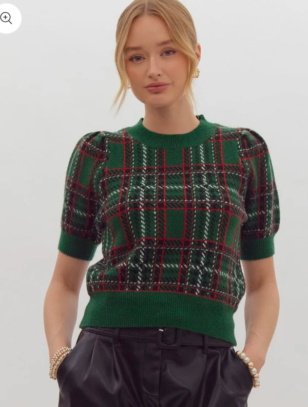 Green and Red Plaid Sweater