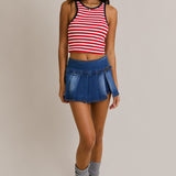 Caught Up Low Rise Belted Detail Mini Skort With Side Zipper