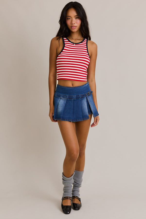 Caught Up Low Rise Belted Detail Mini Skort With Side Zipper