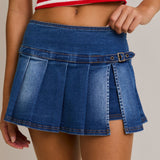 Caught Up Low Rise Belted Detail Mini Skort With Side Zipper
