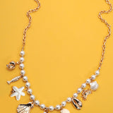 Charm Peral Necklace-seashell Starfish Crab Fish
