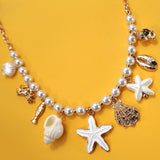 Charm Peral Necklace-seashell Starfish Crab Fish