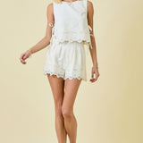 Sleeveless Linen Embroidered Top Double Side Ties | TOP