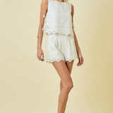 Sleeveless Linen Embroidered Top Double Side Ties | TOP