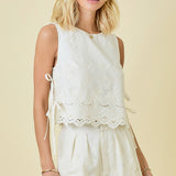 Sleeveless Linen Embroidered Top Double Side Ties | TOP