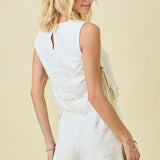 Sleeveless Linen Embroidered Top Double Side Ties | TOP