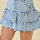 The Alisha Denim Ruffle Mini Skort