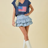 The Alisha Denim Ruffle Mini Skort