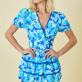 Floral Print Puff Sleeve Tiered Mini Romper Dress