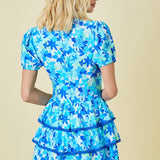 Floral Print Puff Sleeve Tiered Mini Romper Dress