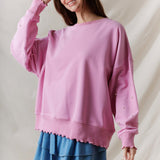 Pearl Studs Long Sleeves Top With Lettuce Rib