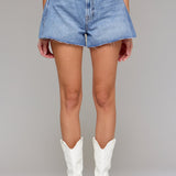 The Rebecca Medium Wash Side Insert A-line Shorts