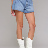 The Rebecca Medium Wash Side Insert A-line Shorts