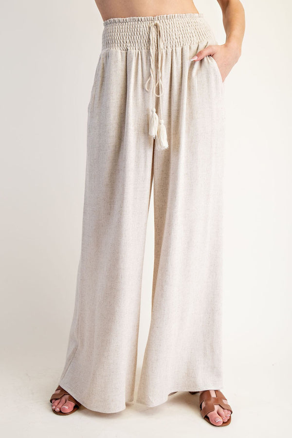 Linen Drawstring Tassel Straight Leg Pants