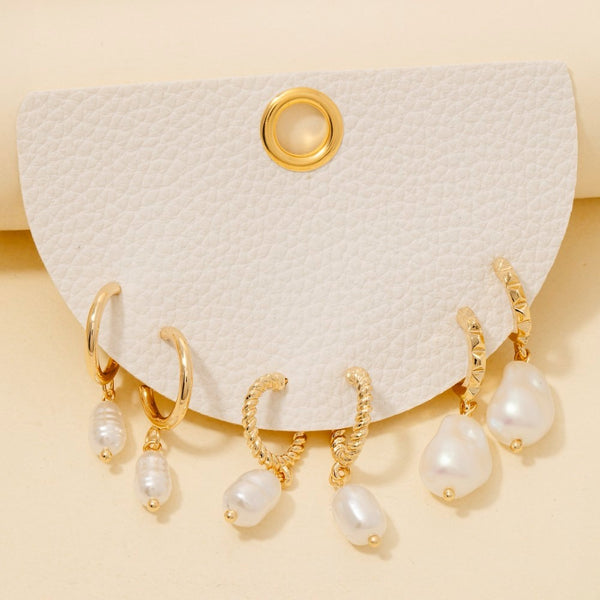 Pearl Charm Hoop Earrings Set