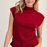 Follow Me There Ruched Cap Sleeve Mock Neck Top