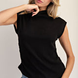Follow Me There Ruched Cap Sleeve Mock Neck Top
