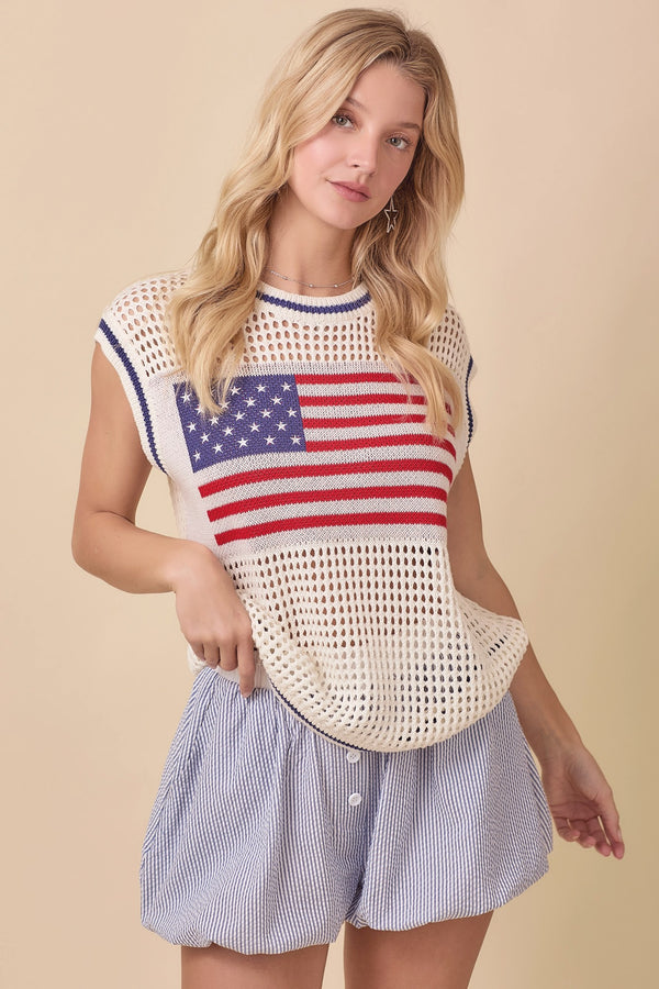 American Flag Crochet Sleeveless Top