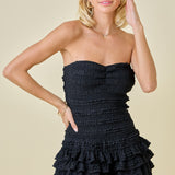 Strapless Smocked Ruffle Detail Romper Dress