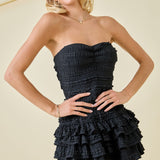 Strapless Smocked Ruffle Detail Romper Dress
