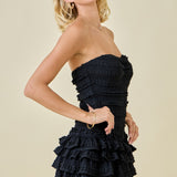 Strapless Smocked Ruffle Detail Romper Dress
