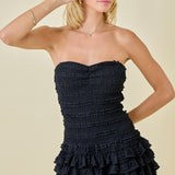 Strapless Smocked Ruffle Detail Romper Dress