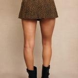 Low Rise Belted Detail Denim Skort Leopard Print