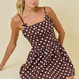 Brown and White Polka Dot Dress Bow Straps