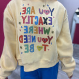 Reversible Graphic Mock-Neck Crop Sweatshirt Yellow