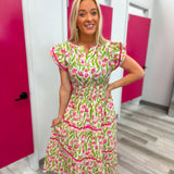 Tulip Fields Smocked Midi Dress | Pink