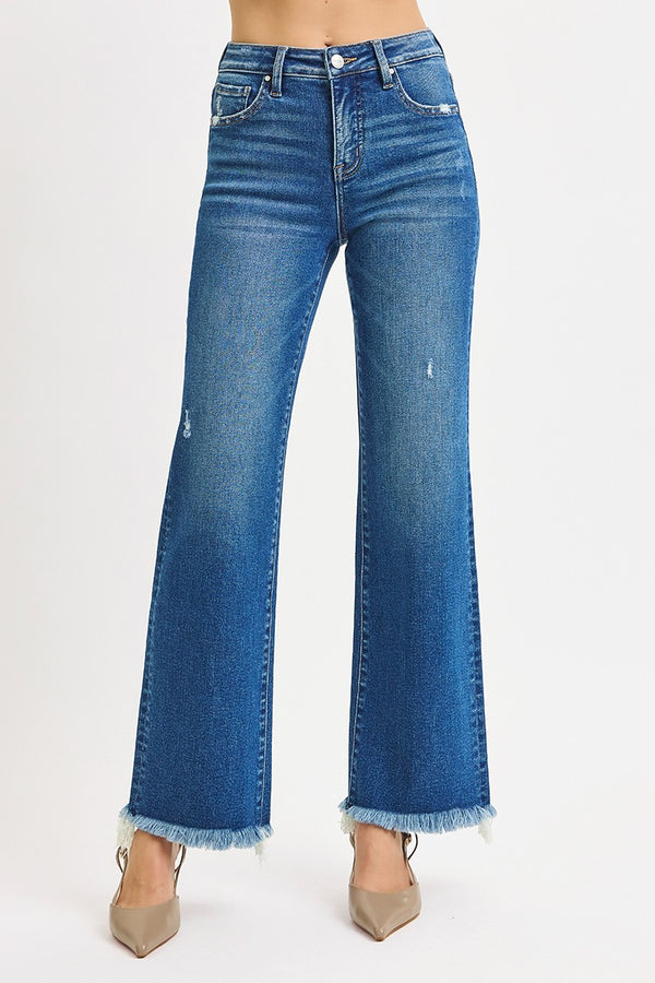The Baylor Denim | Tummy Control Mid Rise Ankle Straight Fray Hem | RISEN