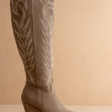 The Bronco Knee High Embordered Cowgirl Boots Dark Taupe