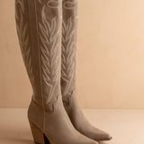 The Bronco Knee High Embordered Cowgirl Boots Dark Taupe