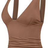 Chocolate Sleeveless Plunging Cropped Tank Top