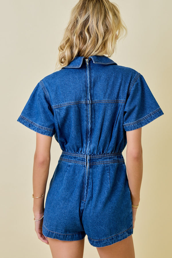 Heading Your Way Washed Denim Romper