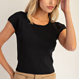 Solid Round Neck Cap Sleeve Top
