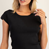 Solid Round Neck Cap Sleeve Top
