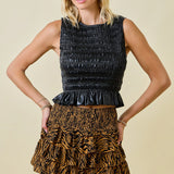 Faux Leather Sleeveless Smocked Crop Top