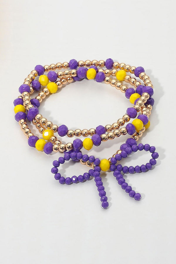 Sports Team Colored Bow Beaded Bracelets