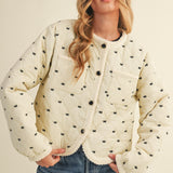 Bow Embroidered Quilted Puff Jacket