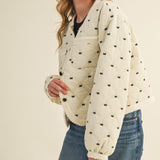 Bow Embroidered Quilted Puff Jacket