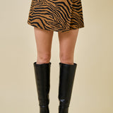 Tiger Print Asymmetric Draped Mini Wrap Skort