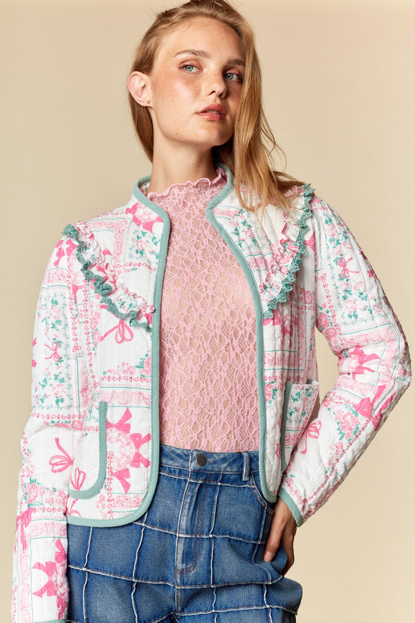 Beauty in Bows | Bow Patchwork Print Quilted Jacket