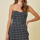 Tweed Checkered Wrap Front Mini Dress W/flap
