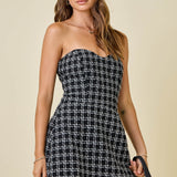Tweed Checkered Wrap Front Mini Dress W/flap