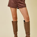 Suede Shorts W/ Belt & Back Seam Detail