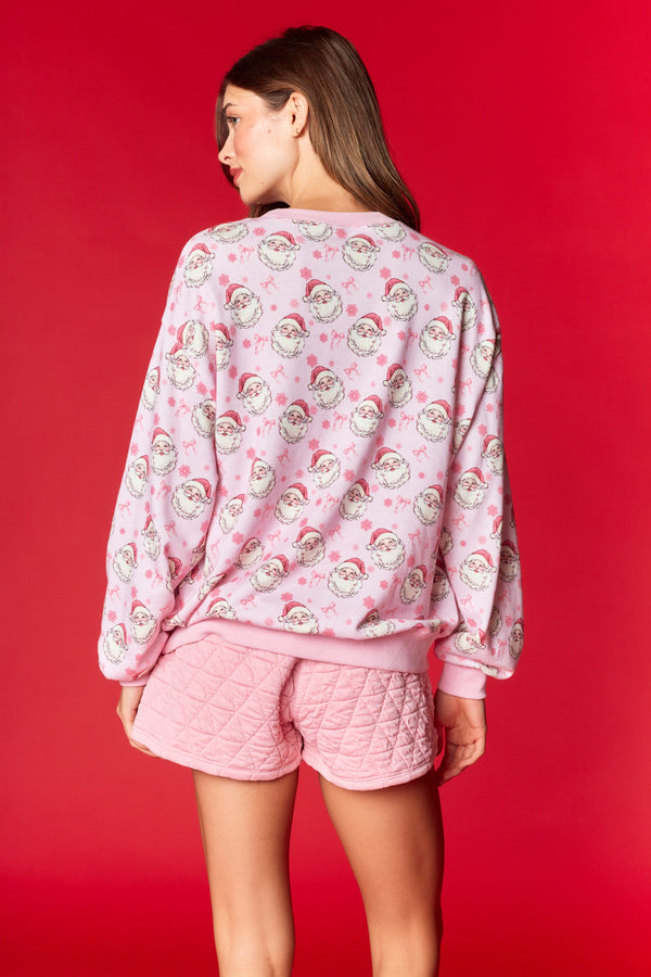 Pink Bow and Vintage Santa French Terry Pullover