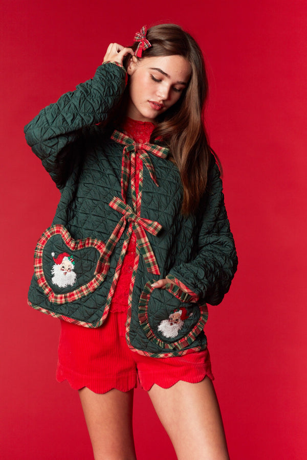 Quilted Santa Heart Jacket | Hunter Green