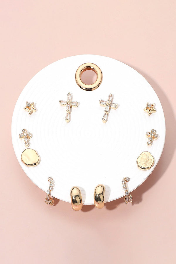 Elegant Cross Star Hoop Earring Set