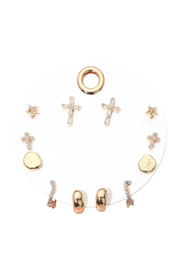 Elegant Cross Star Hoop Earring Set